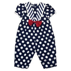 Vintage Isababies By Isabella Sailor Romper Blue White 18 Mons